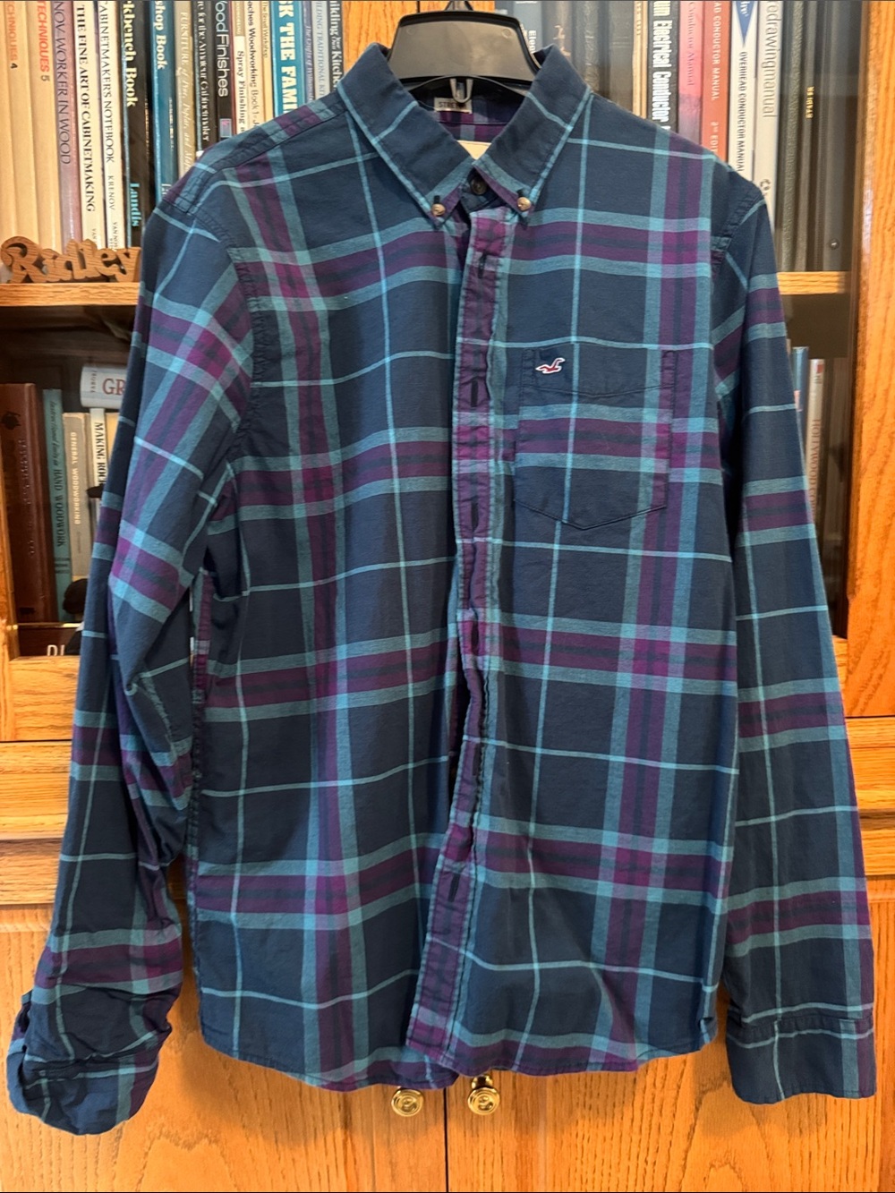 Hollister Blue and Purple Plaid Button-Down Shirt